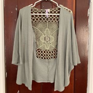 Olive Green Cardigan with Lace Detail light weight